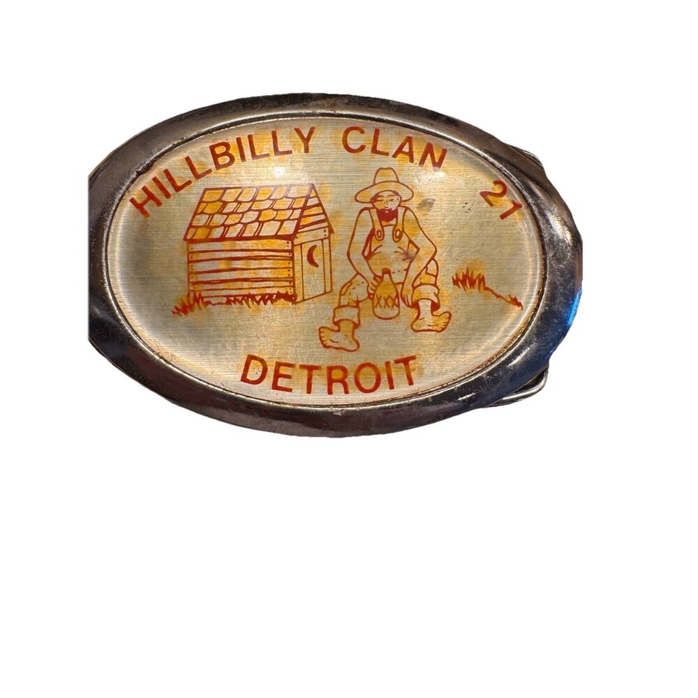 Vtg Hillbilly Clan 21 Detroit Belt Buckle RJ Roberts Rochester MI USA Made